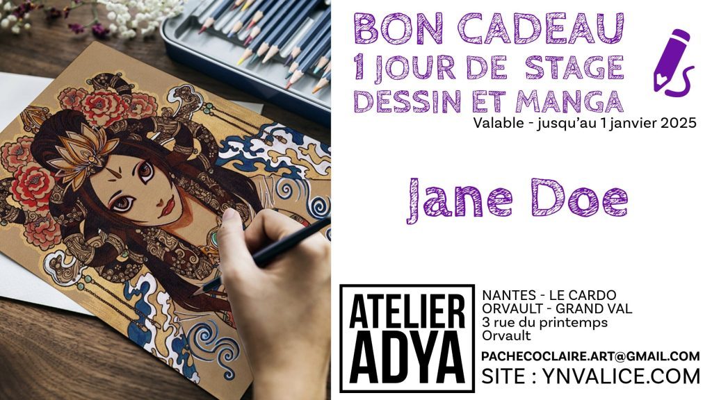 Bon cadeau pour adulte - cours de dessin - manga à Nantes et Orvault