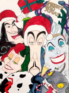dessin des méchants disney de Noël dessiné pendant les cours de dessin à Orvault et Nantes