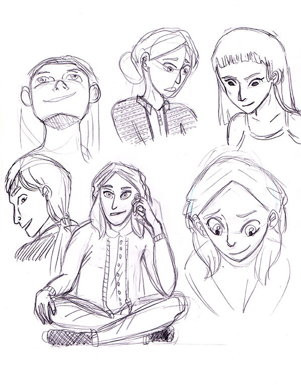 recherches d'expressions de personnages pendant les cours de dessin à Nantes