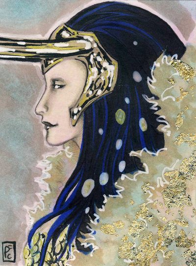 Portrait de profil de Lady Loki (Marvel) : encrage au pinceau noir et blanc et rehauts de crayons de couleur. Cours de dessin comics à l’atelier Adya, accessible depuis Nantes centre
