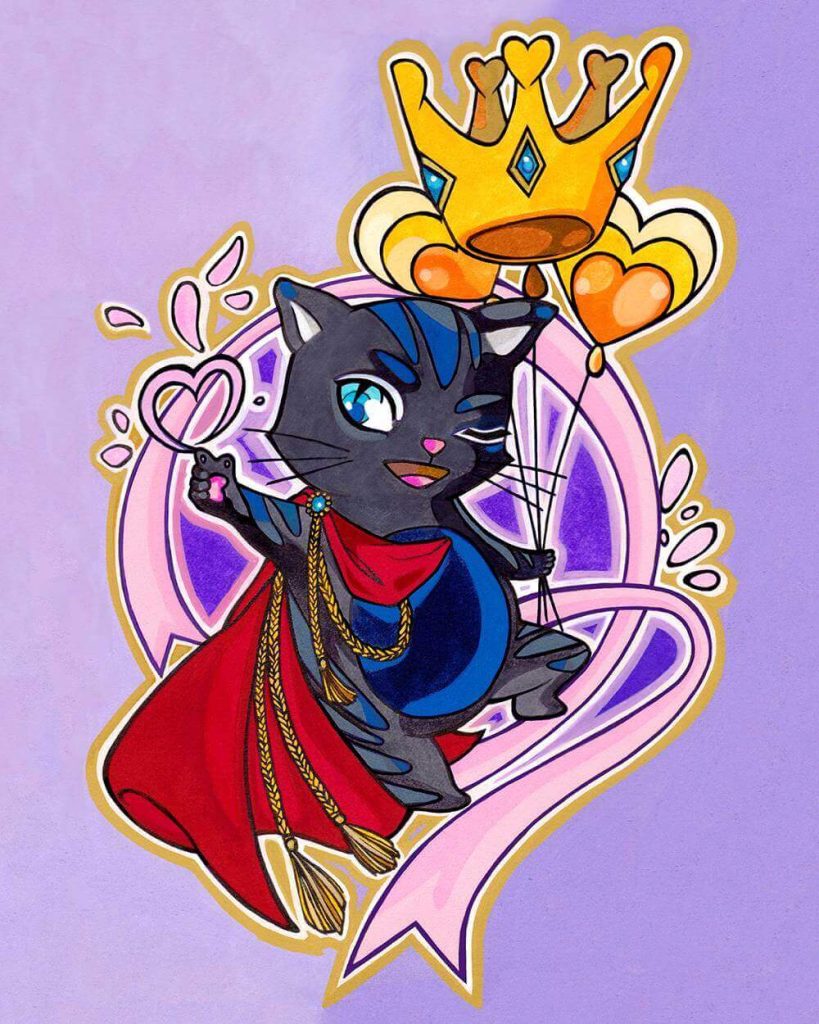 Illustration manga kawaii d'un chat prince style Webtoon au feutre par Claire Pacheco, cours de dessin enfant et ado secteur Praudière et Pont du Cens.