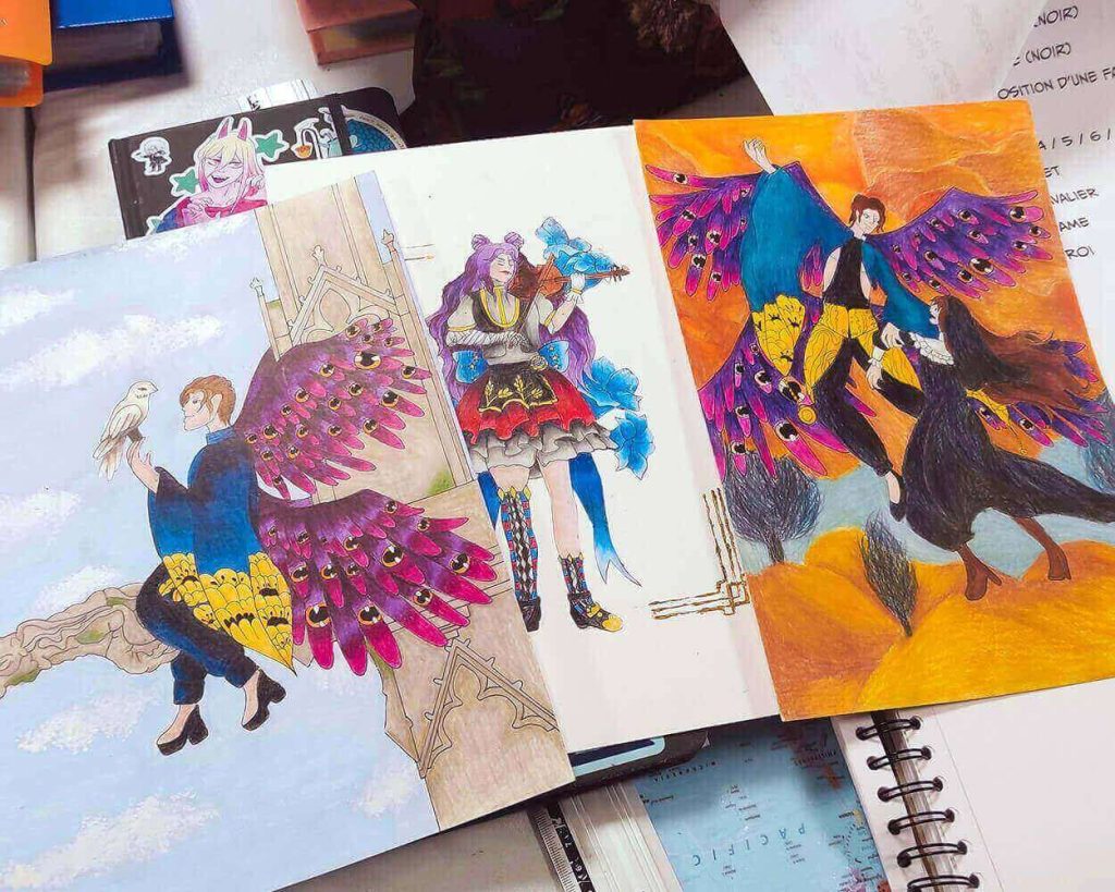 Atelier de perfectionnement au character design et aux techniques couleurs pour adultes à l'Atelier Adya utilisation de crayons Derwent Lightfast proche secteur Nantes - Zola.